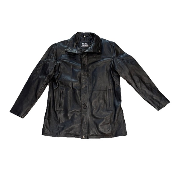 Black Soft Lightweight Leather Dress Jacket Coat Lined Men's Size XL